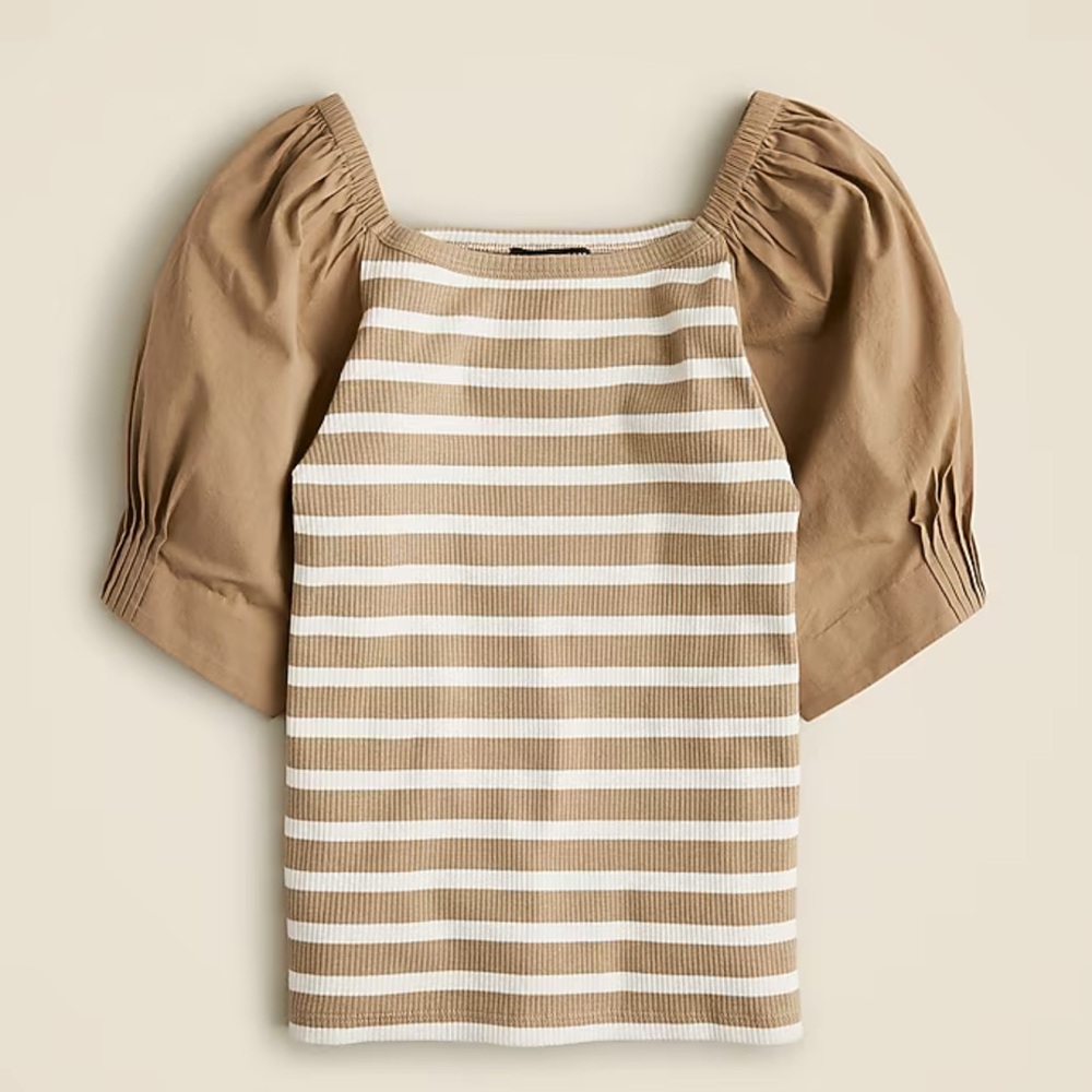 J. Crew Tan and White Striped Blouse
